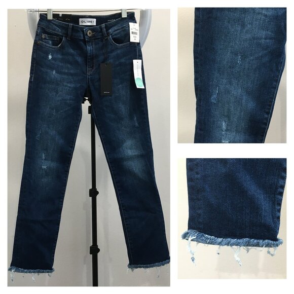 NWT DL1961 Ravine Wash Smart Denim MARA Straight Ankle Fray Hem Distressed Jeans - Picture 1 of 14